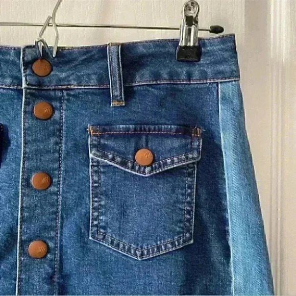 Madewell Denim Mini Skirt Button Front 2 Tone Blue Jean Size 26 - Picture 7 of 14